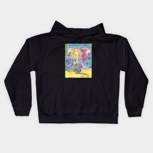 Super colorful elephant drawing multicolored Kids Hoodie